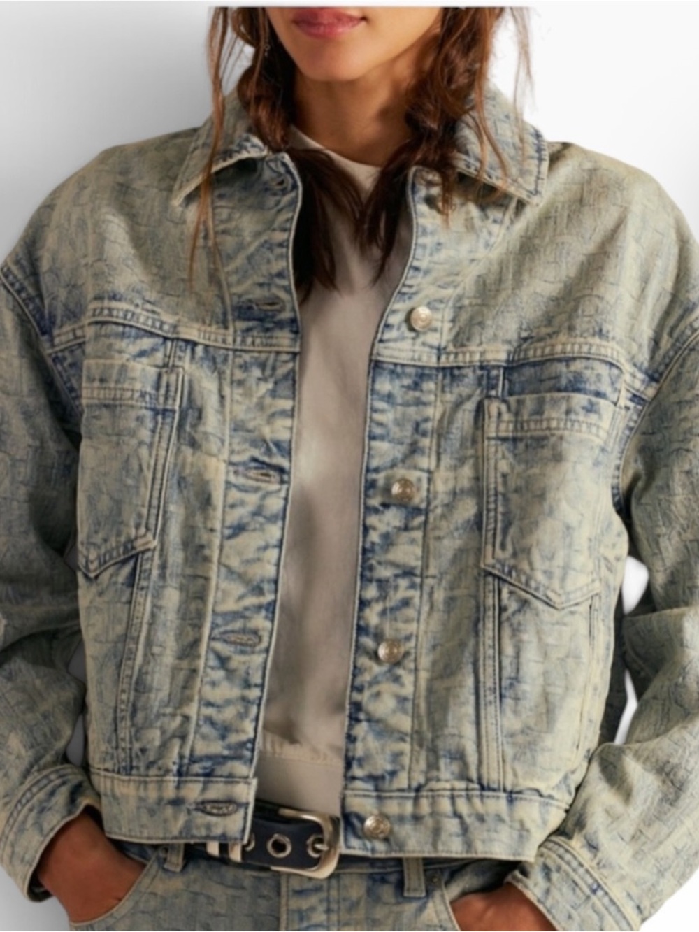 We The Free NWT Letters Wash Oversized Denim Jacket XS Blue